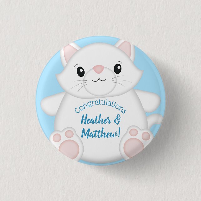 Macaron Rond 2,50 Cm Baby shower chat Kitty Blue (Devant)
