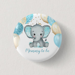 Macaron Rond 2,50 Cm Baby shower de Ballons d'or Turquiose Eléphant