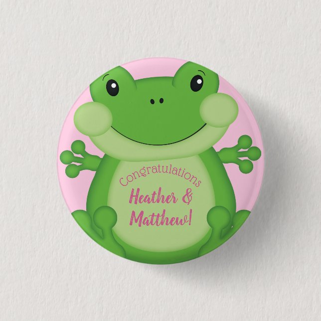 Macaron Rond 2,50 Cm Baby shower de grenouille rose (Devant)