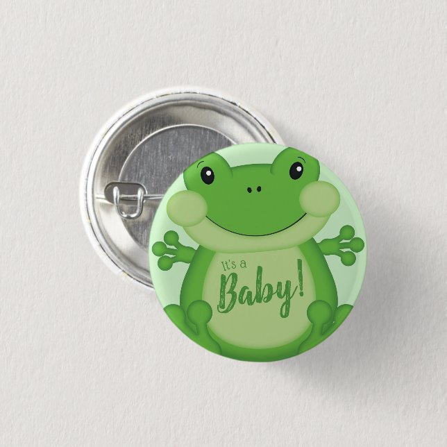 Macaron Rond 2,50 Cm Baby shower de grenouille vert (Devant & derrière)