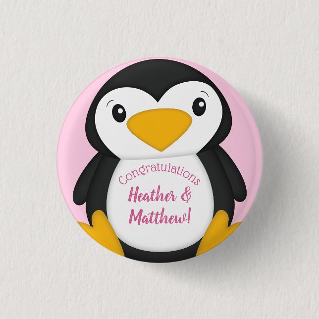 Macaron Rond 2,50 Cm Baby shower de pingouin rose (Devant)