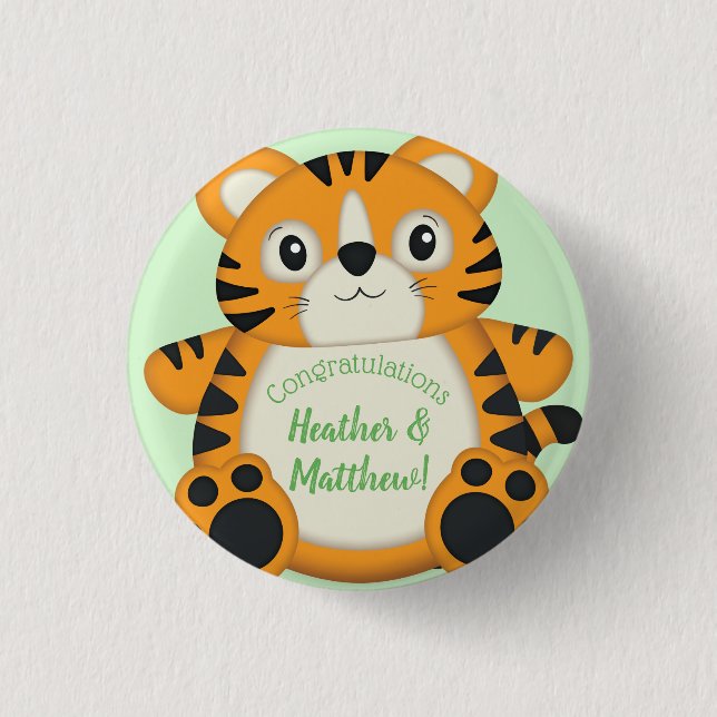 Macaron Rond 2,50 Cm Baby shower de tigre vert (Devant)