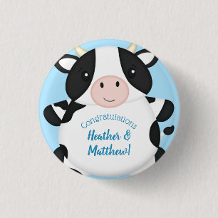 Macaron Rond 2,50 Cm Baby shower de vache bleu