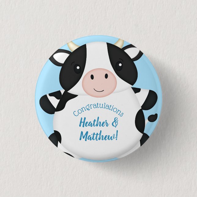 Macaron Rond 2,50 Cm Baby shower de vache bleu (Devant)