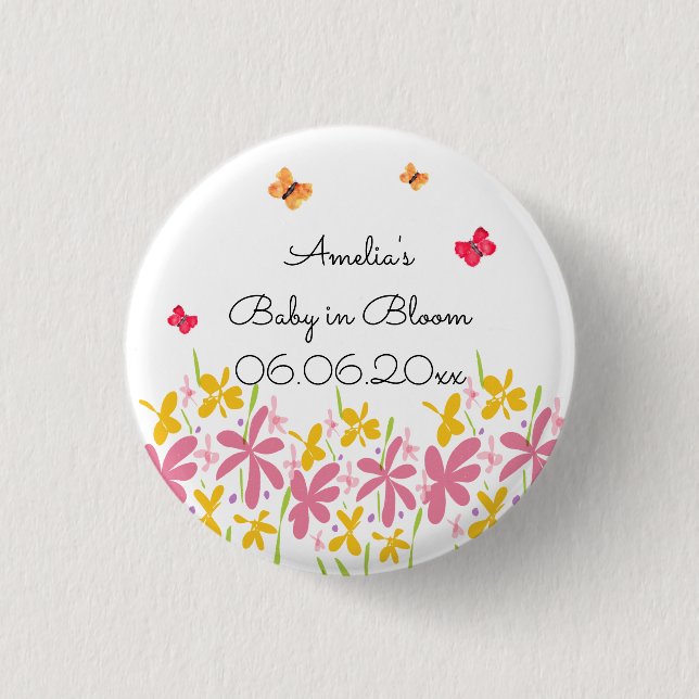 Macaron Rond 2,50 Cm Baby Shower Fleur Sauvage Rose (Devant)