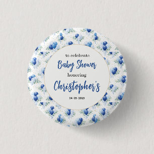 Macaron Rond 2,50 Cm Baby Shower Garçon Moderne Eucalyptus Ballon Bleu