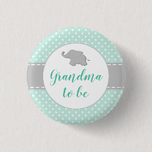 Macaron Rond 2,50 Cm Baby-Shower Grand-mère à venir Mint Vert Éléphant
