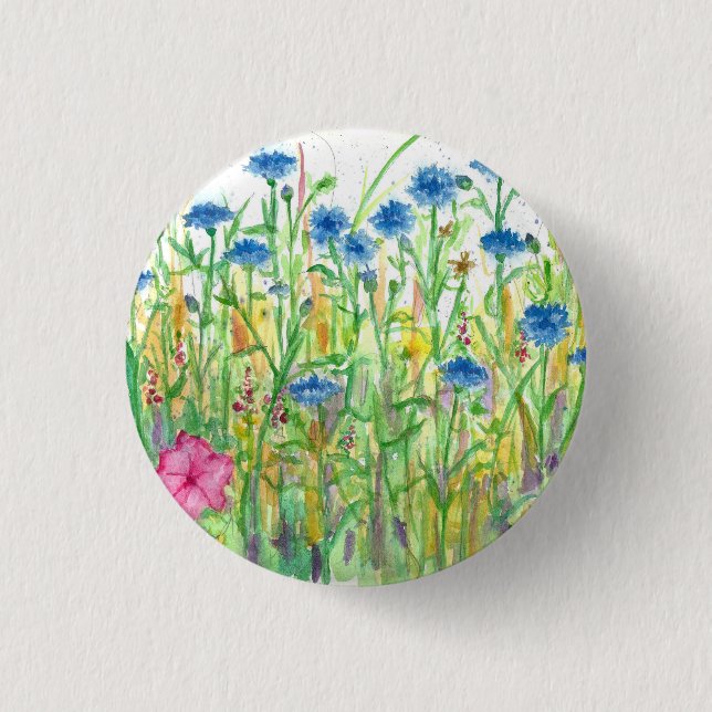 Macaron Rond 2,50 Cm Bachelor Buttons Fleurs sauvages d'aquarelle (Devant)