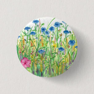 Macaron Rond 2,50 Cm Bachelor Buttons Fleurs sauvages d'aquarelle