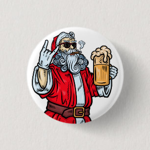 Macaron Rond 2,50 Cm Bad Père Noël, Rock, Bière et Cigar