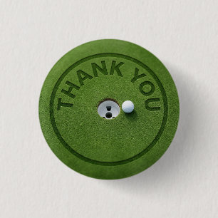 Macaron Rond 2,50 Cm Balle de golf avec le texte Merci sur gazon vert