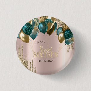 Macaron Rond 2,50 Cm Balloons Gold Glitter Drips Rose Gold Sweet 16