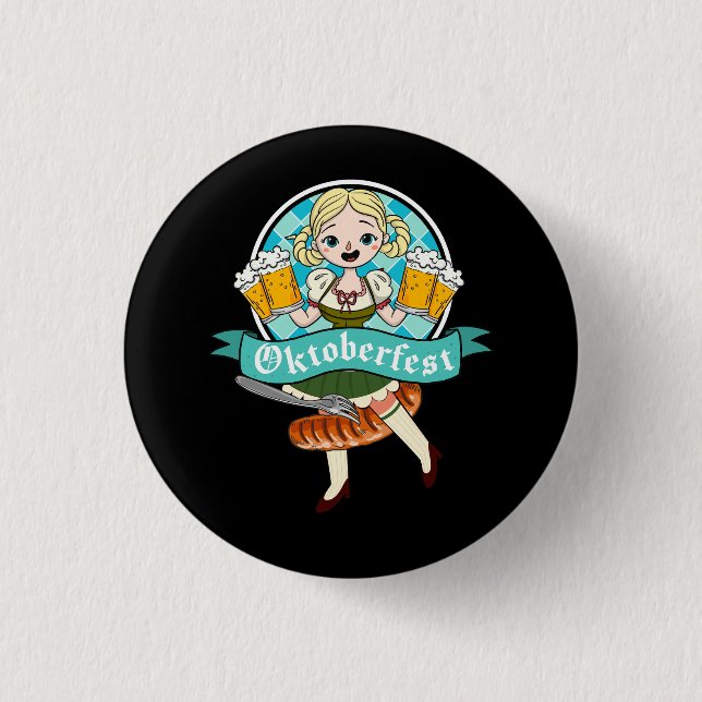 Macaron Rond 2,50 Cm Barmaid Oktoberfest Drôle Allemande Femme Dirndl B (Devant)