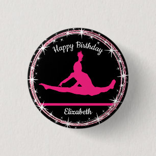 Macaron Rond 2,50 Cm Bars de gymnastique Anniversaire en rose et noir