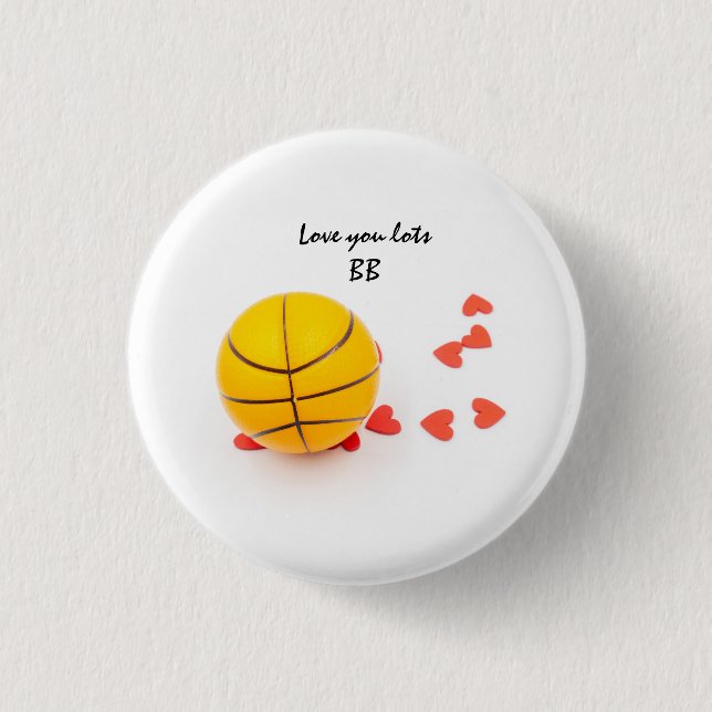Macaron Rond 2,50 Cm Basket-ball avec amour coeur rouge pour Valentine (Devant)