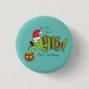 Macaron Rond 2,50 Cm Basse de Noël amusant Pêche Poisson Cute Cartoon