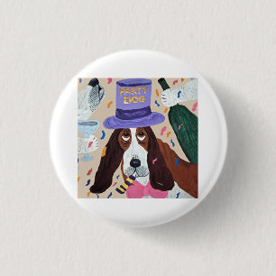 Macaron Rond 2,50 Cm Basset Hound Chien de Fête