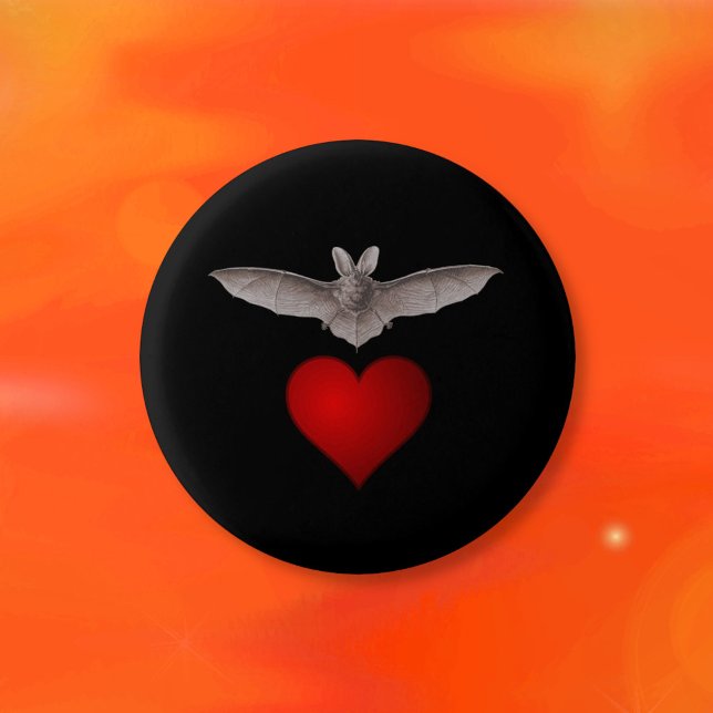 Macaron Rond 2,50 Cm Bat love Bat gris avec Coeur rouge sur Noir (Créateur téléchargé)