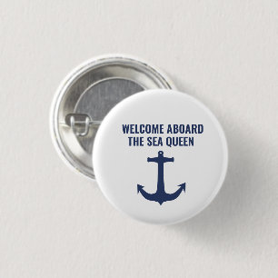 Macaron Rond 2,50 Cm Bateau à voile Cadeau Bienvenue à bord Ancre nauti