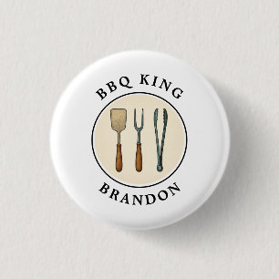 Macaron Rond 2,50 Cm BBQ King Grilling Tools Emblem Nom du père