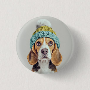 Macaron Rond 2,50 Cm Beagle douillet dans un Casquette Knit d'hiver