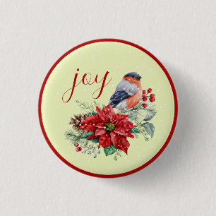 Macaron Rond 2,50 Cm Beautiful Bird on a Poinsettia Arrangement Button