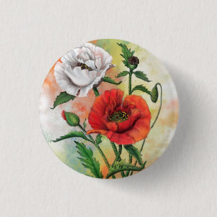 Macaron Rond 2,50 Cm Beaux pavots blancs rouges - Art Peinture Migned