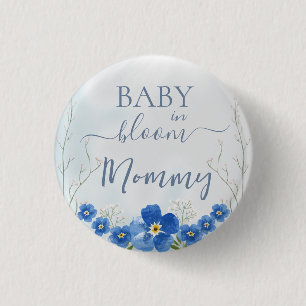 Macaron Rond 2,50 Cm Bébé en Fleur Garçon Bleu Floral Douche maman