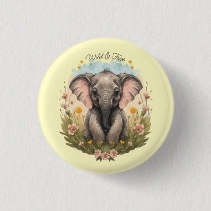 Macaron Rond 2,50 Cm Bébé mignon Eléphant Calf Fleur sauvage Wanderlust