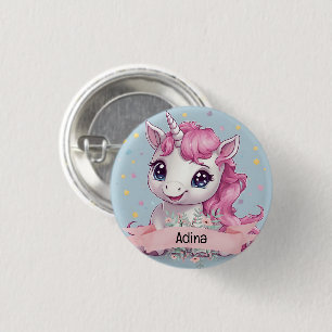 Macaron Rond 2,50 Cm Bébé rose magique Unicorn Stars Nom personnalisé