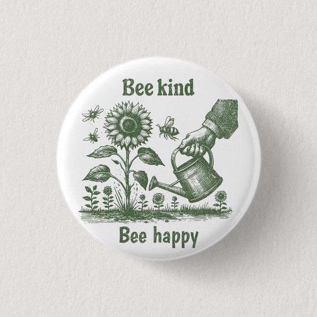 Macaron Rond 2,50 Cm  Bee Happy  Sunflower Gardening for Urban gardener (Devant)