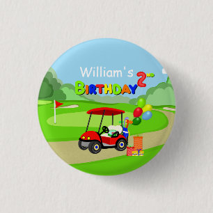 Macaron Rond 2,50 Cm Belle 2e anniversaire Red Golf Cart Boy's
