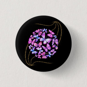 Macaron Rond 2,50 Cm Belle Aquarelle Papillons avec Boule d'Or