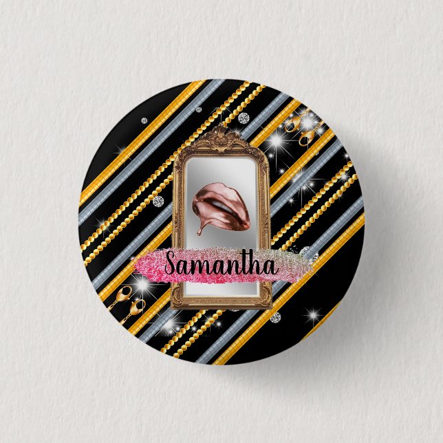 Macaron Rond 2,50 Cm Belle fille Cadeau Élégant Chic Personnalisé (Devant)