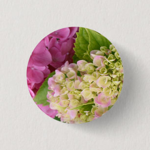 Macaron Rond 2,50 Cm Belle Hydrangée rose et blanche florissante