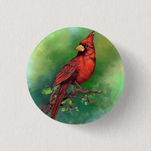 Macaron Rond 2,50 Cm Belle peinture d'oiseaux du Cardinal rouge du Nord