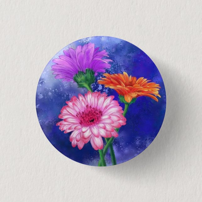Macaron Rond 2,50 Cm Belles couleurs Gerberas Button Fleurs de printemp (Devant)