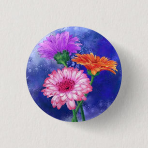 Macaron Rond 2,50 Cm Belles couleurs Gerberas Button Fleurs de printemp