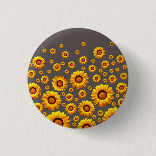 Macaron Rond 2,50 Cm Belles fleurs jaunes sur fond gris