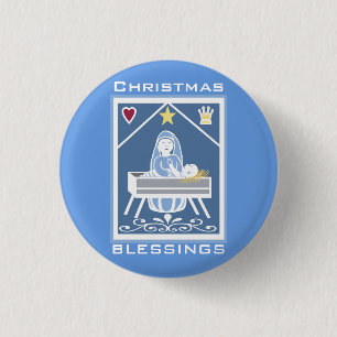 Macaron Rond 2,50 Cm Bénédiction de Noël de Marie et Jésus
