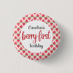 Macaron Rond 2,50 Cm Berry Sweet Strawberry 1er fête d'anniversaire