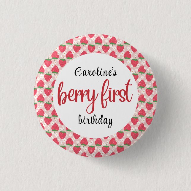 Macaron Rond 2,50 Cm Berry Sweet Strawberry 1er fête d'anniversaire (Devant)