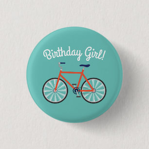 Macaron Rond 2,50 Cm Bicyclette adorable Jeune fille d'anniversaire