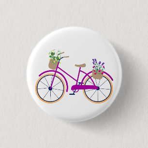 Macaron Rond 2,50 Cm Bicyclette, Panier, Fleurs