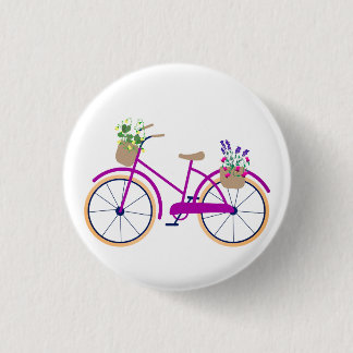 Macaron Rond 2,50 Cm Bicyclette, Panier, Fleurs