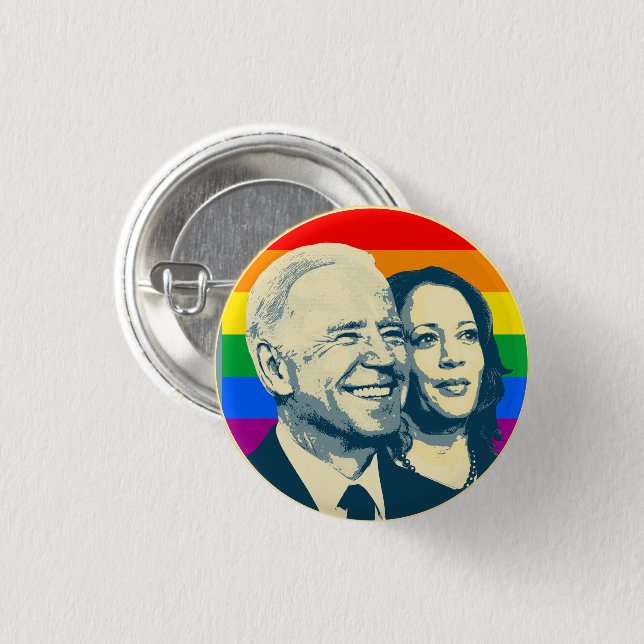 Macaron Rond 2,50 Cm Biden Harris Rainbow Pride (Devant & derrière)