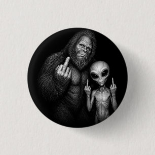 Macaron Rond 2,50 Cm Bigfoot Sasquatch Alien de l'espace Doigt du Milie