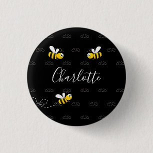 Macaron Rond 2,50 Cm Black happy bumble abeilles été fun humour monogra