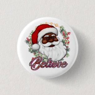 Macaron Rond 2,50 Cm Black Père Noël Believe Melanin Man Christmas Chev