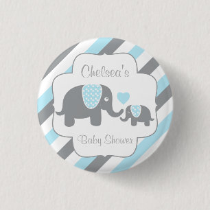 Macaron Rond 2,50 Cm Blancs, Bleu & Gris Gris Eléphant Baby Boy Douche